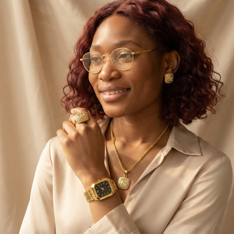 Ensemble Montre Et Bijoux Dores